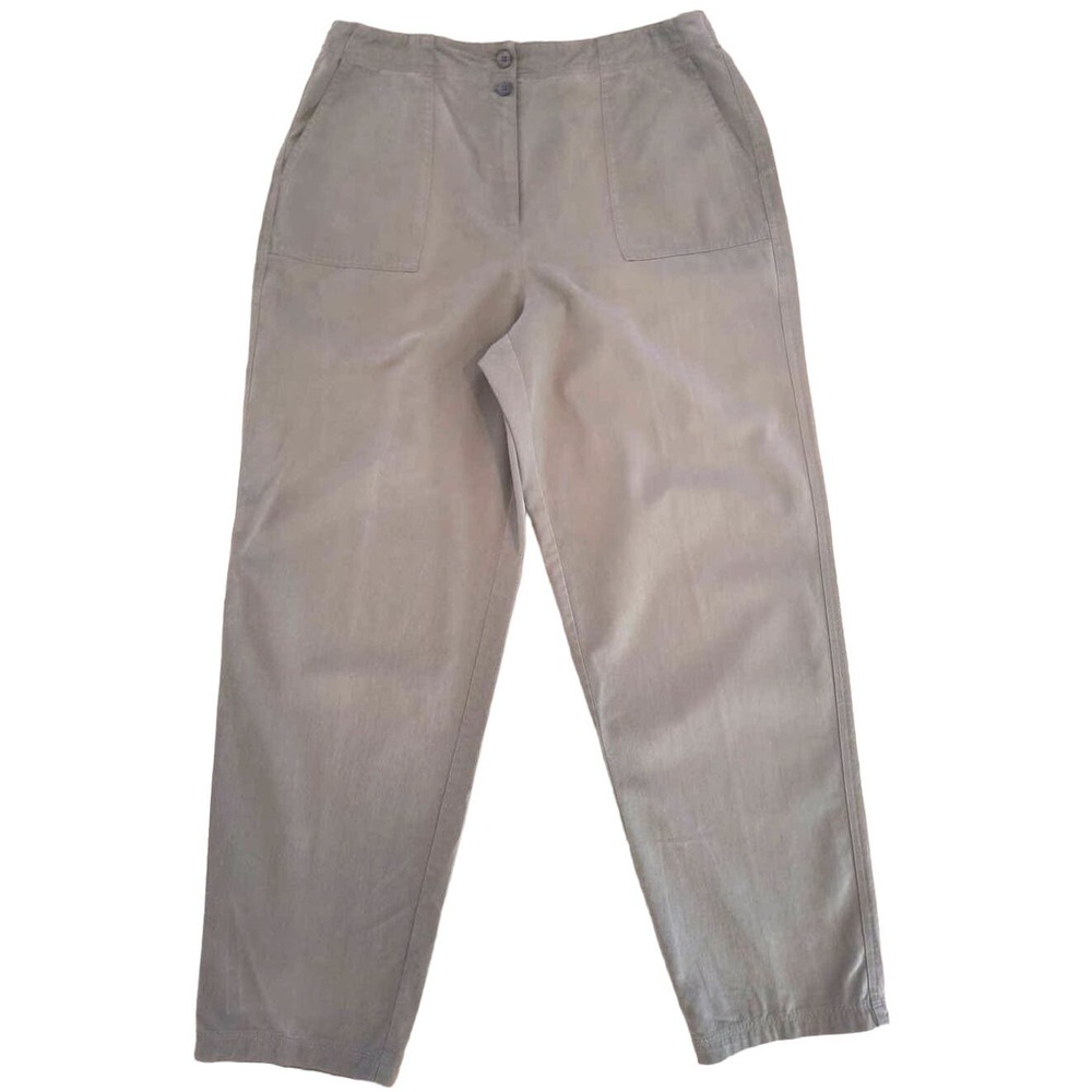 Talbots Chino Pants Women's size 14 Green Elastic Waist Zip Fly Pockets Straight
